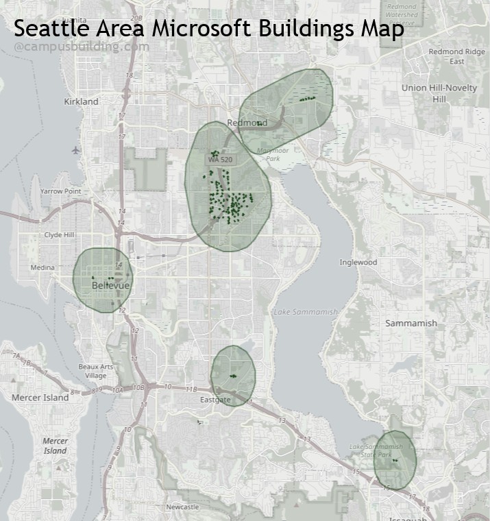 Microsoft Redmond Main Conference Center Map Seattle Area Buildings.