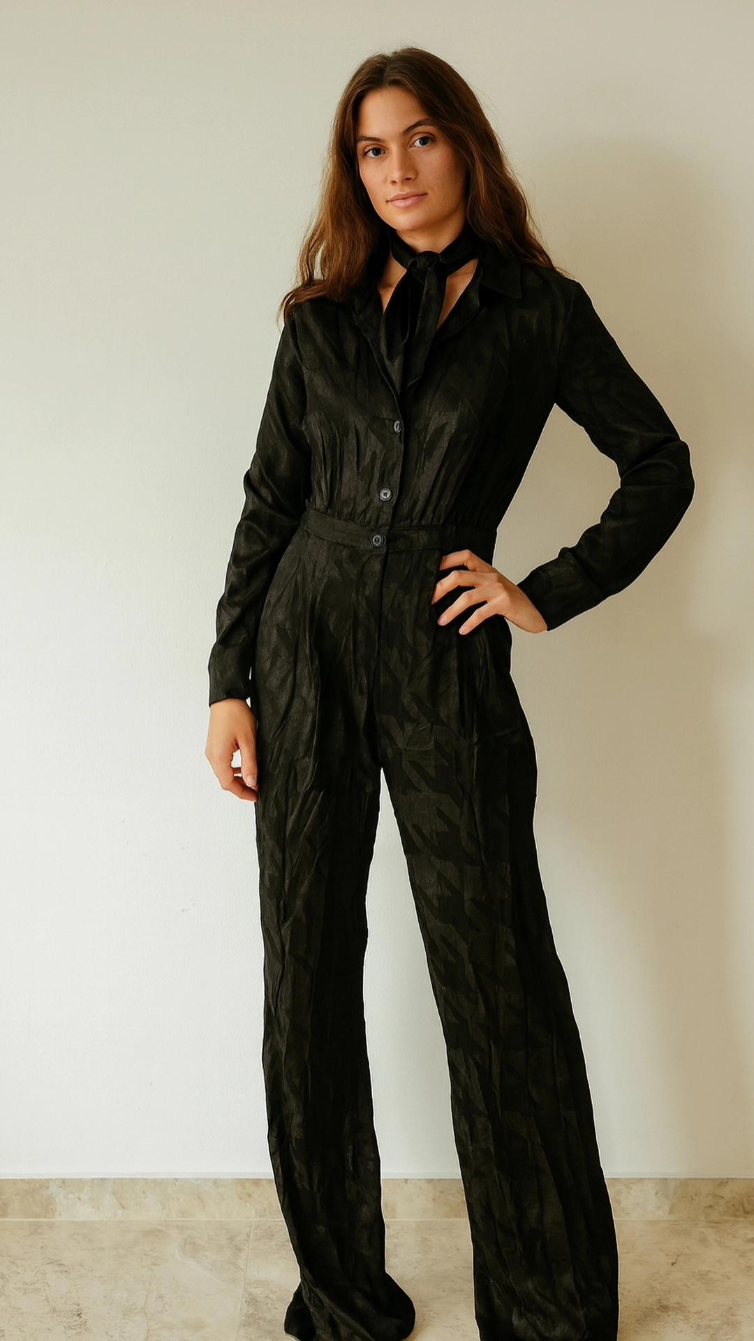 Black Jacquard Jumpsuit