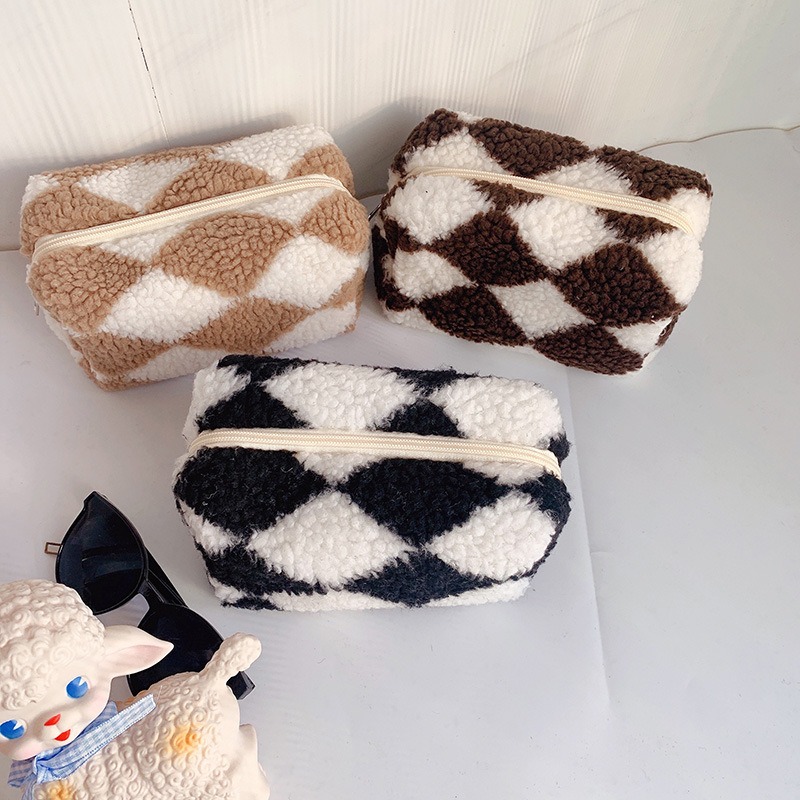 Chessboard Plaid Plush Pencil Case