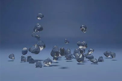 balles en verre transparentes tombant et rebondissant sur le sol, animé en motion design - recadrée en 3/2 - recadré plus petit