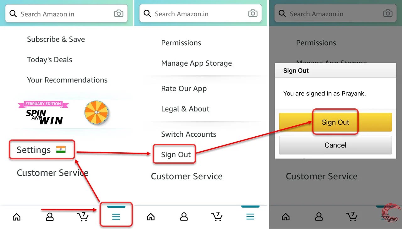 How to logout of amazon app?