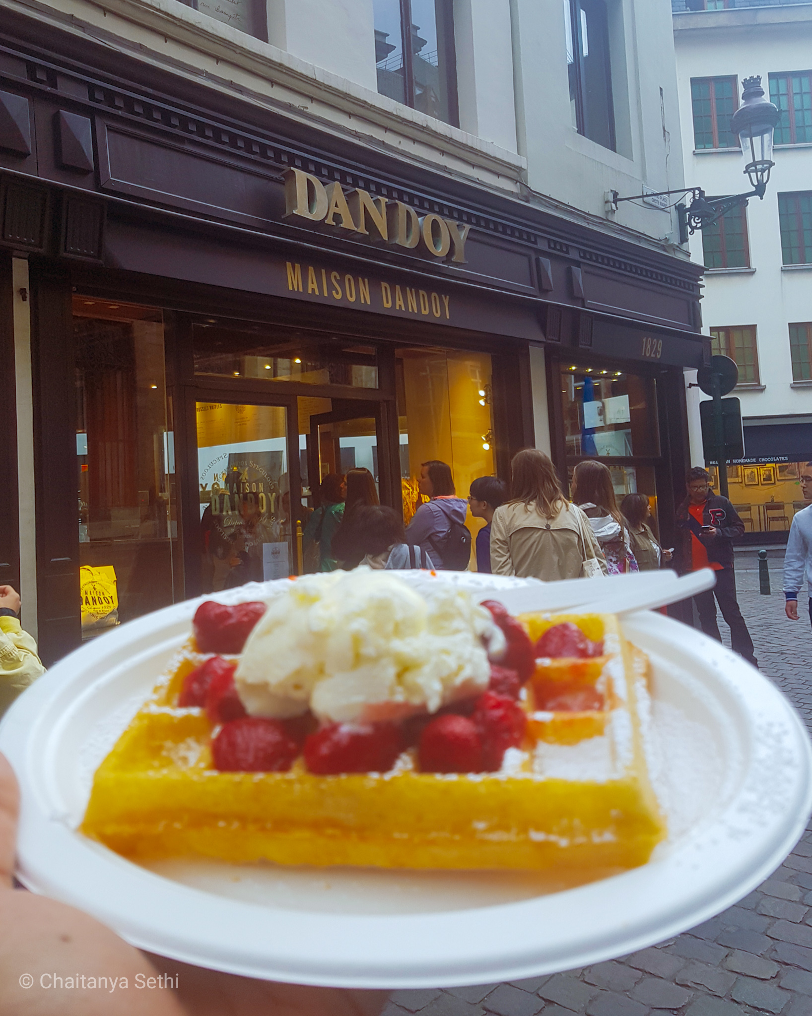 Waffles with Strawberries and Whipped Cream
