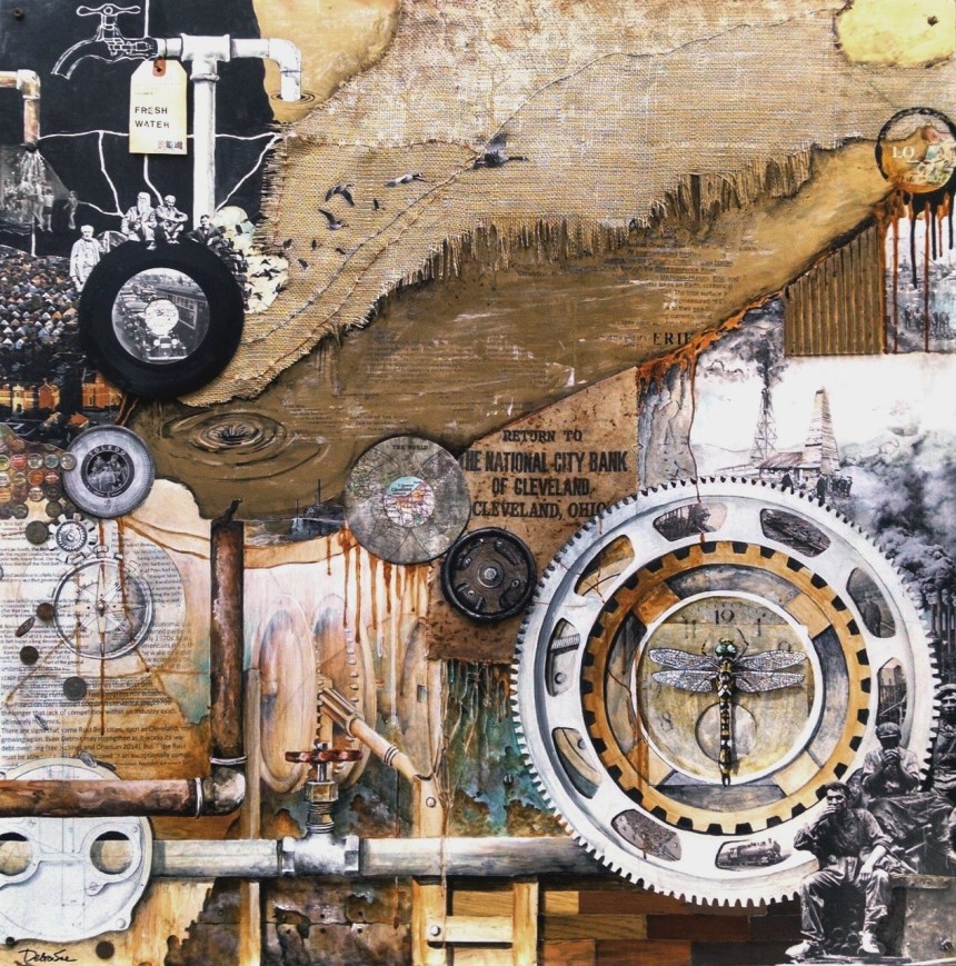 "Rust Belt Resurrection," by Debra Sue Solecki. Mixed media collage. 