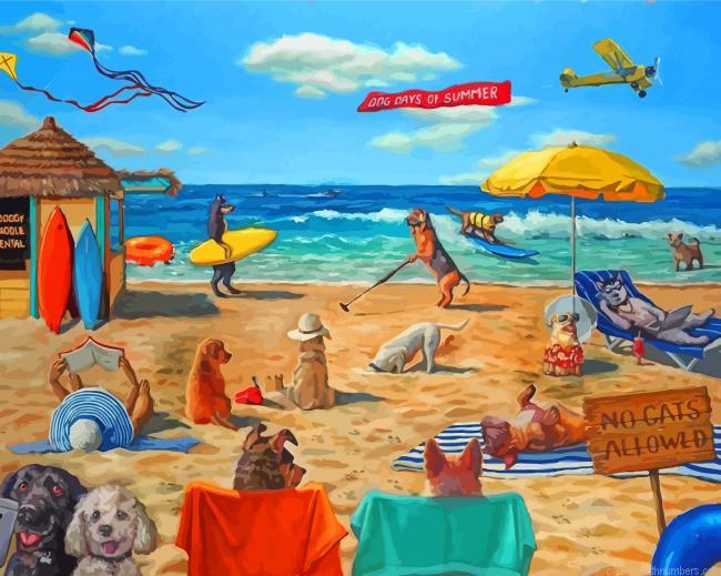 Dogs In Beach Paint By Numbers