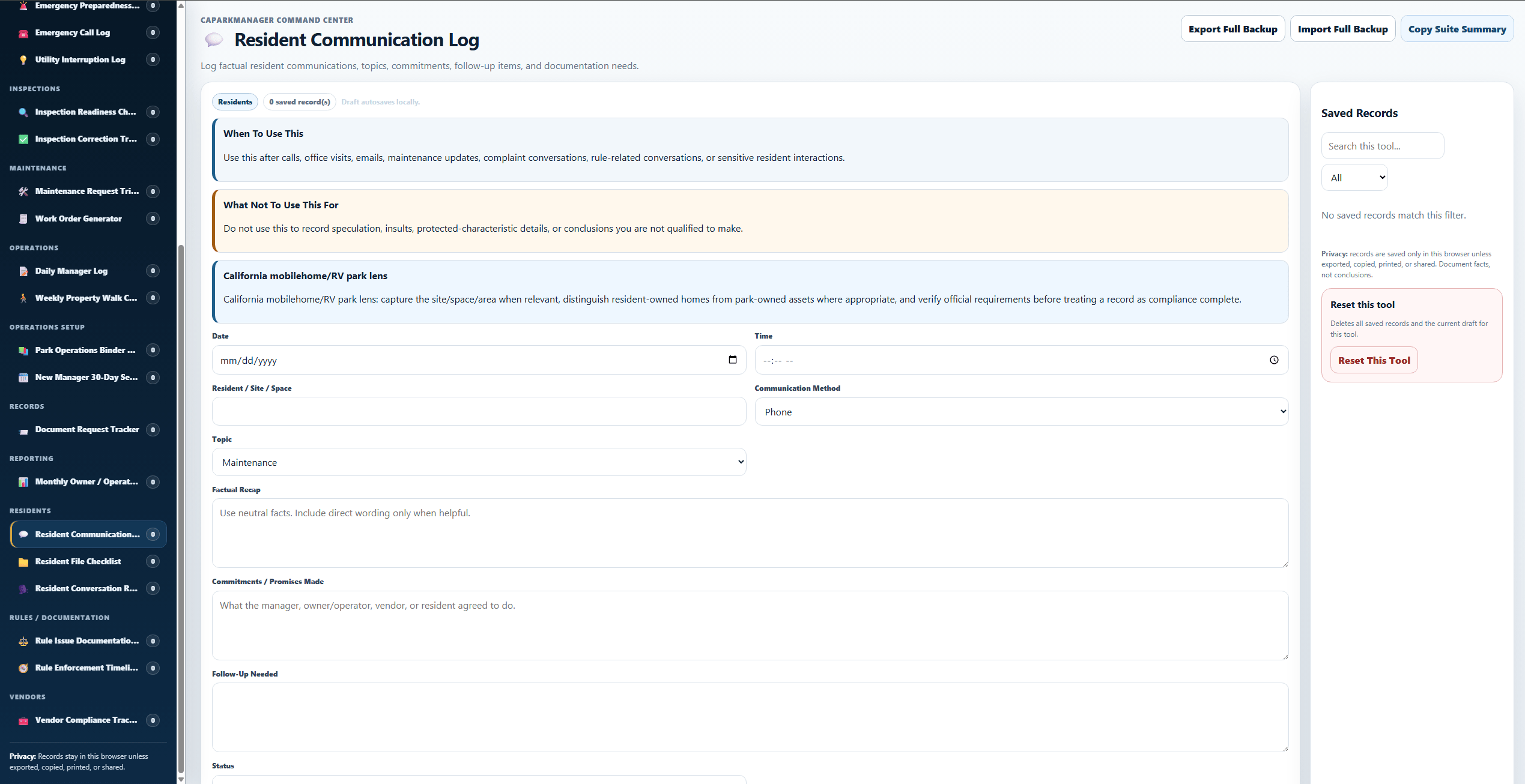 Resident Communication and Complaint Documentation Guide