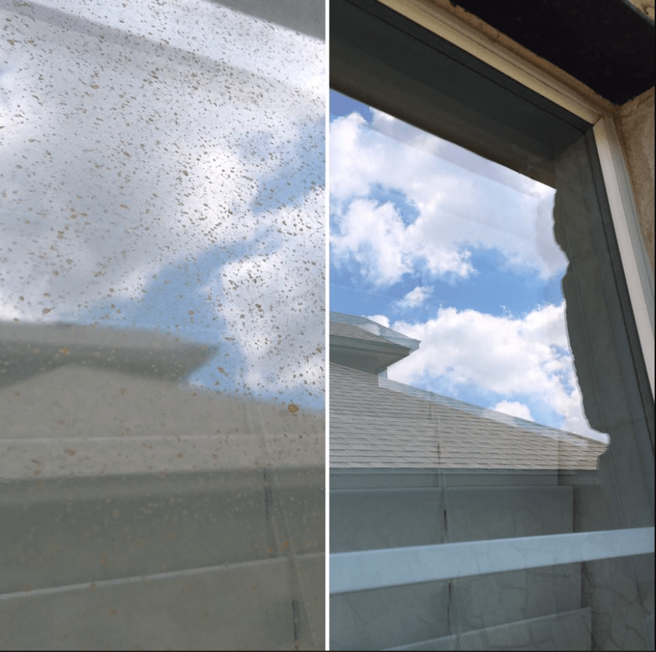 Cleaning Side-by-side before/after of professional window cleaning