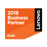 Lenovo 2018 Gold Business Partner certification badge recognizing authorized enterprise IT hardware and technology partnership.