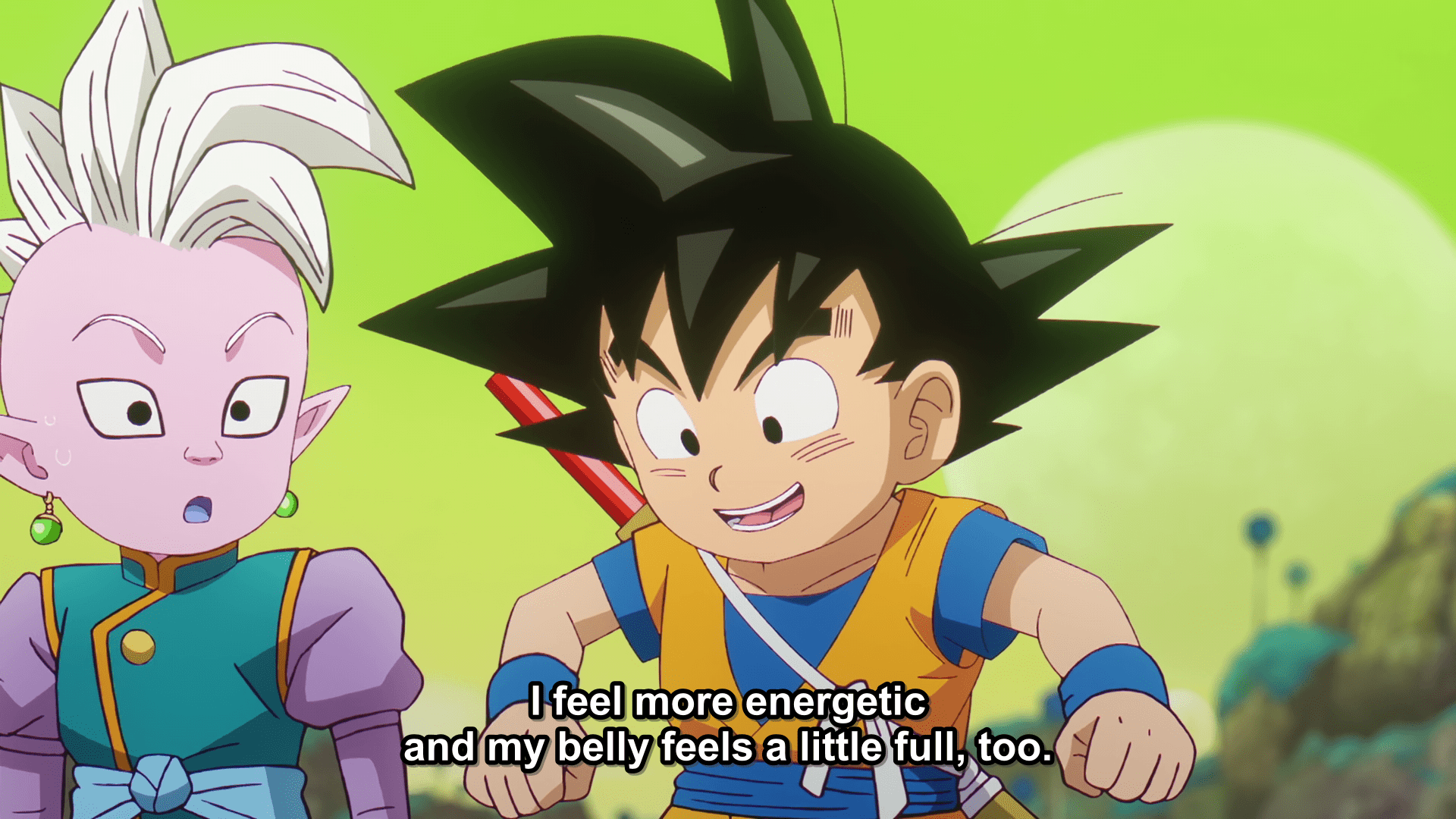 Dragon Ball Daima episode 10. This is translated as "energetic," which is accurate, but Goku says the word "genki" here.