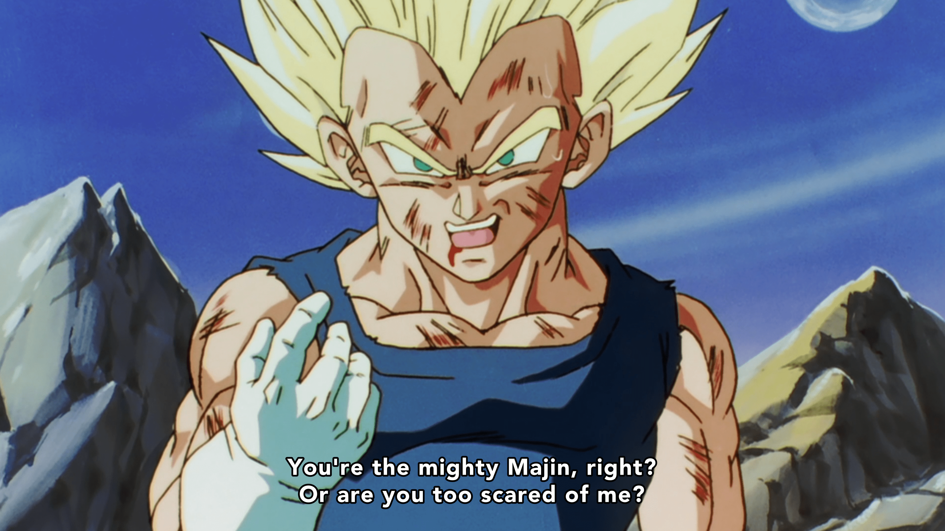 Spoken by Vegeta in Dragon Ball Kai episode 160. The subtitles in this picture are actually wrong. What Vegeta actually says is: “So you’re the strongest Majin, huh?”