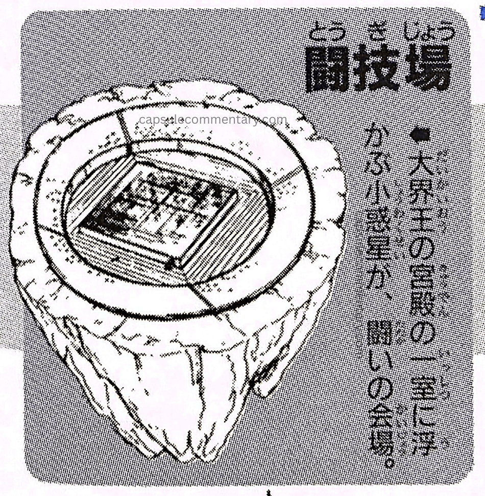 Dragon Ball: Chōzenshū 3 page 254. "Fighting Arena. A small asteroid floating at the Dai Kaiō's palace: the venue for the battles."