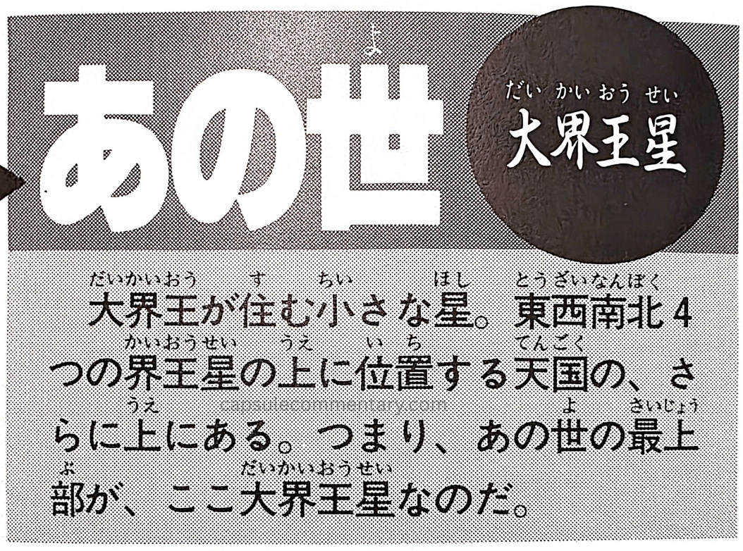 Jump Anime Library page 66. "Dai Kaiō's planet. A small planet where the Dai Kaiō lives. It lies above the planets of the four Kaiōs (North, South, East, and West) within Heaven, at an even higher level. In other words, the very highest part of the Afterlife is Dai Kaiō’s planet."v