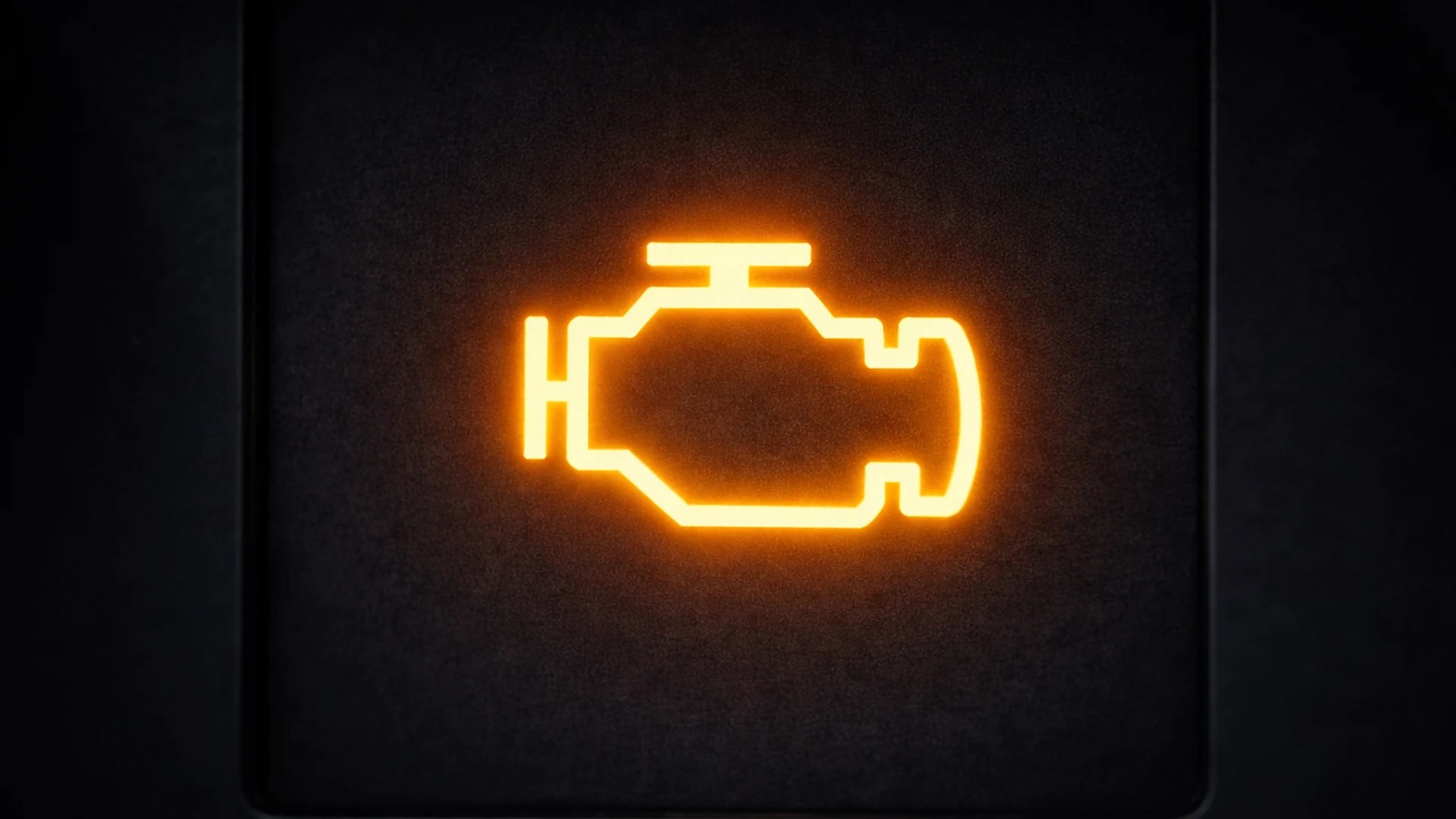 Close-up of an illuminated check engine light (MIL) glowing amber on a car dashboard.