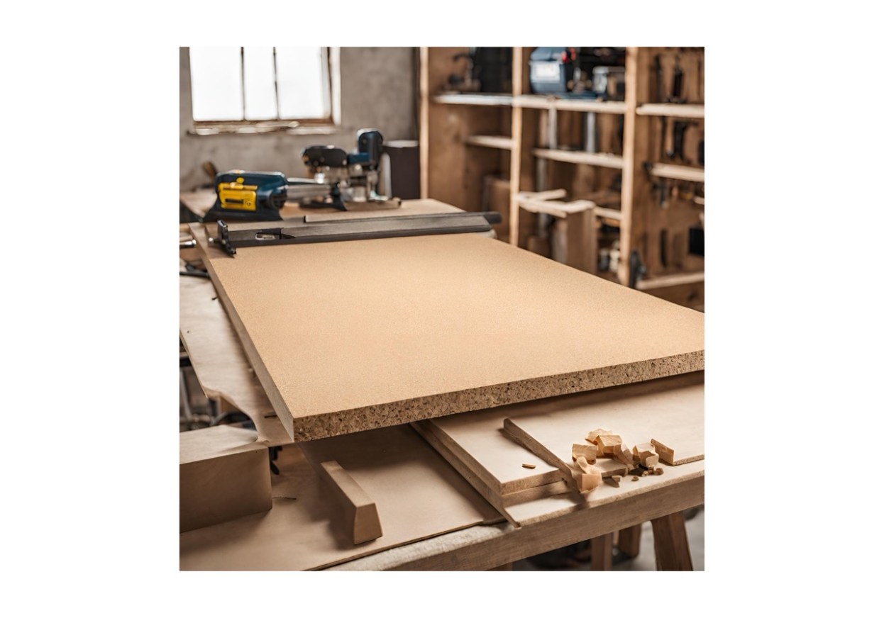 Panneau de particule posé sur un établi