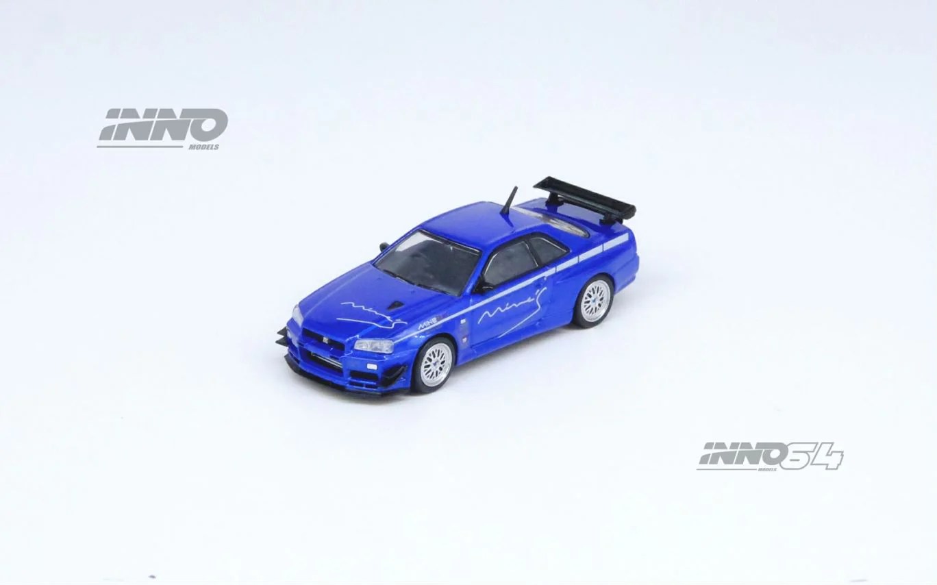 Nissan GT-R R34 V-Spec (Blue) | 1:64 Inno Models IN64-R34VS-MINES-BL