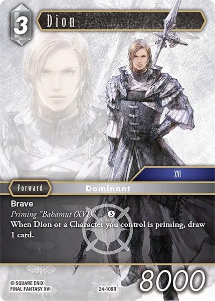 dion mtg card Magic The Gathering - Universes Beyond - Final Fantasy Dion and other Knights you control have flying Dion, Bahamut's Dominant/Bahamut, Warden of