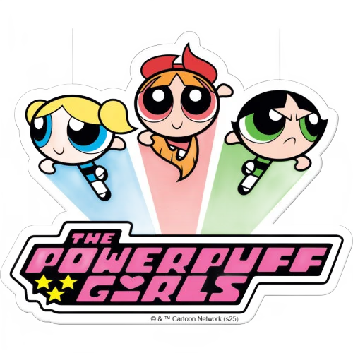 The Powerpuff Girls trading card booster box featuring Blossom Bubbles and Buttercup rare holographic cards