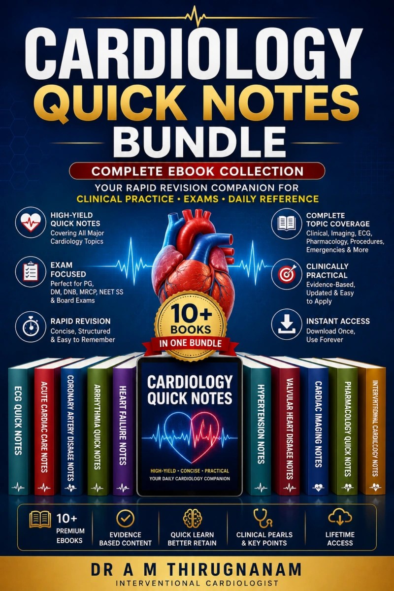 Cardiology Quick Notes Bundle featuring over 2500 evidence-based cardiology notes for physicians, residents, cardiologists, and board examination preparation.