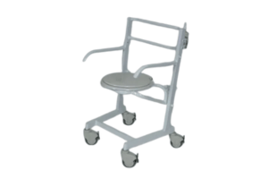 One of our commode chairs, it has a silver frame.