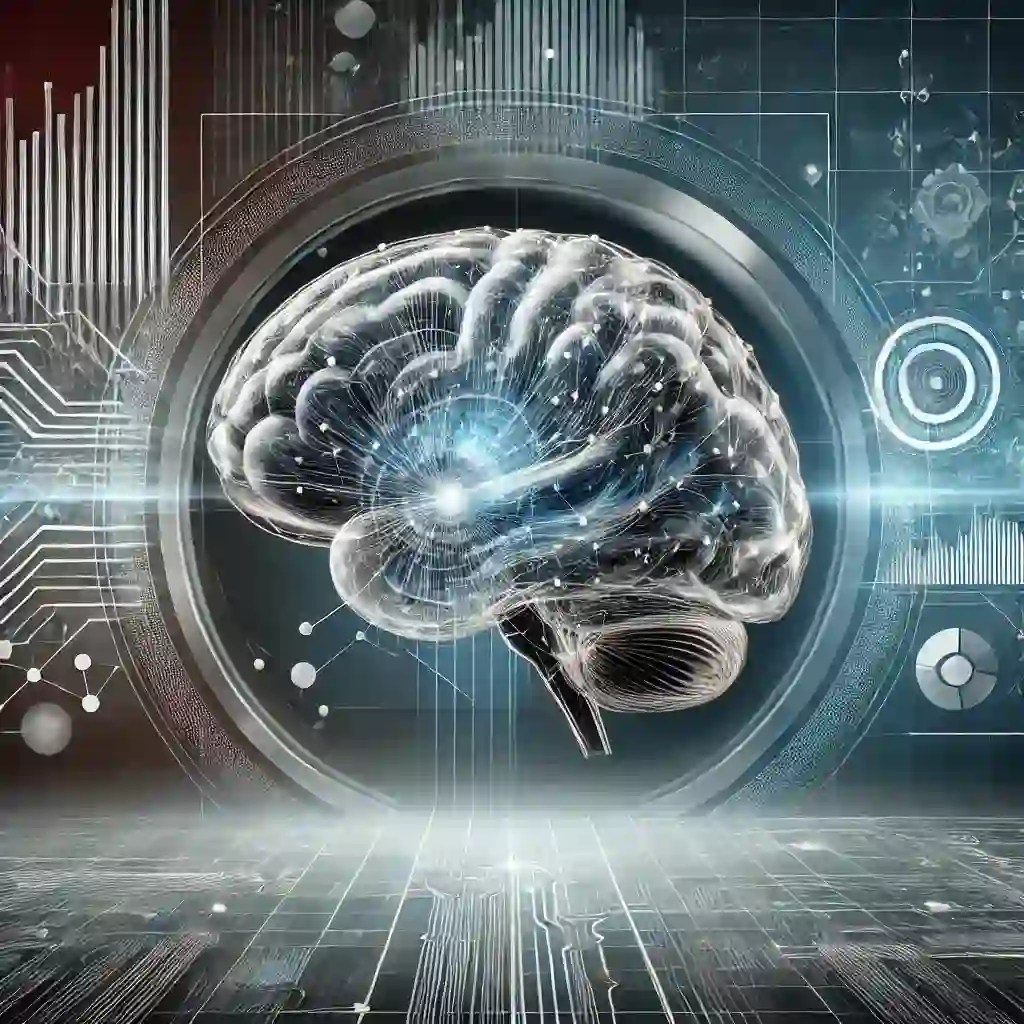 A modern abstract digital brain with data streams, symbolizing neuroscience, AI, and cognitive research.