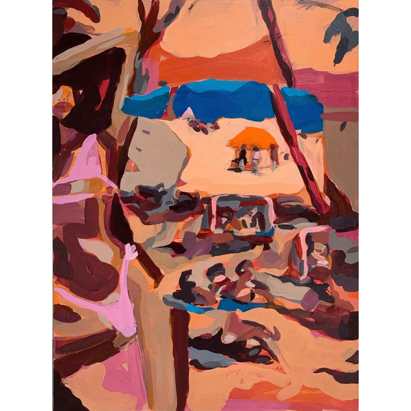 John Reno Jackson, bathers, sun soaked raisins, Acrylic and Charcoal on Canvas. 18 x 24 inches, 2019