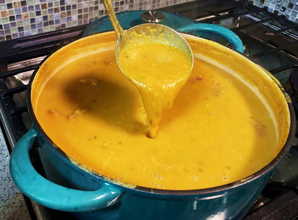 Big pot of saltbeef dhal