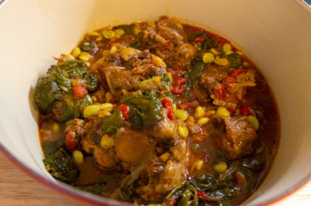 Slow Cooker Oxtail Stew with Lima Beans and Spinach