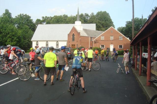 Carol Bussy addresses Riders at the Start of the World Hunger Ride.