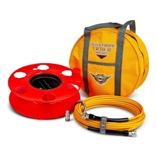Coaxial cable, reel and carrying case