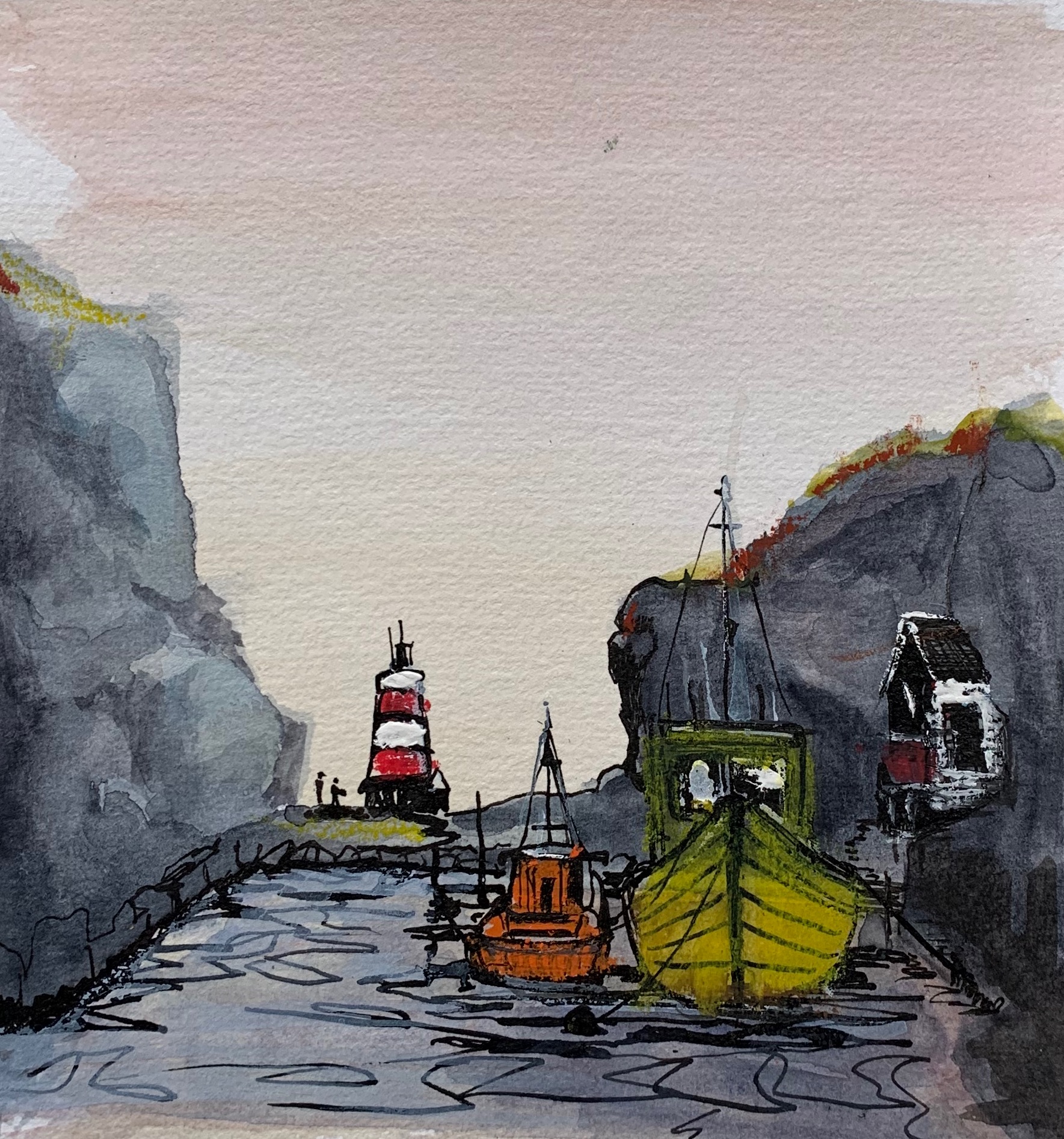 Lil Harbour - Carole Theriault 2021 Mixed Media 6x6in