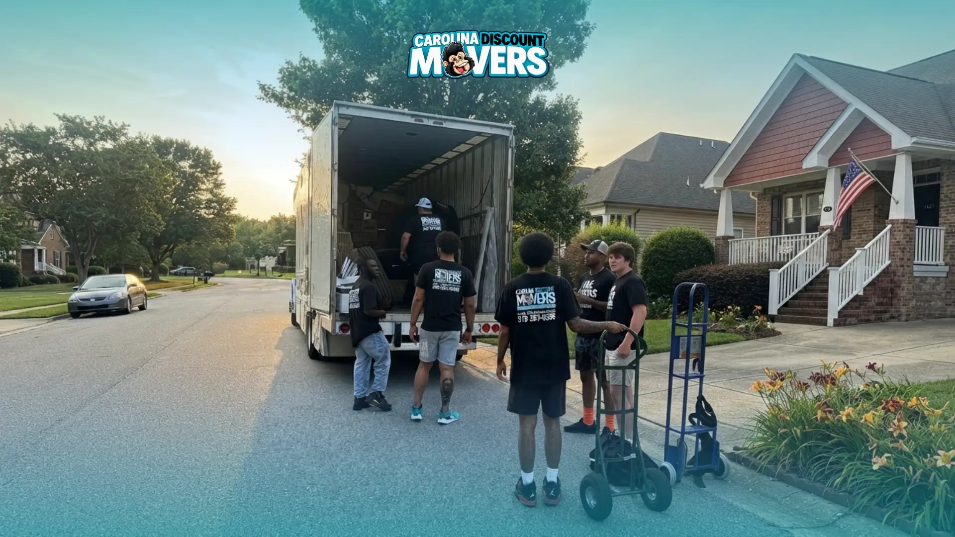 Realtor helping homeowner organize furniture, donations, and moving boxes before a home sale in Raleigh NC