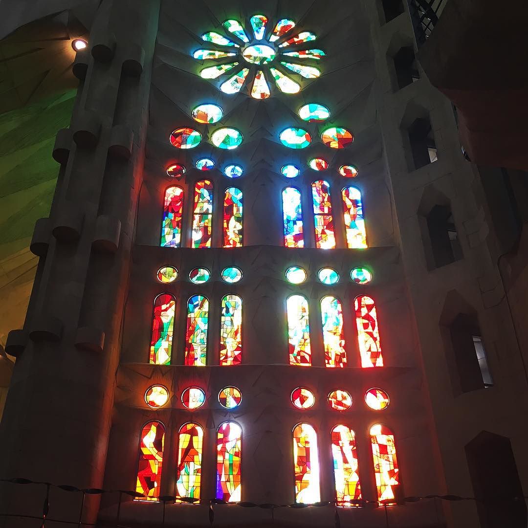 Cathedral windows lit by the sun.