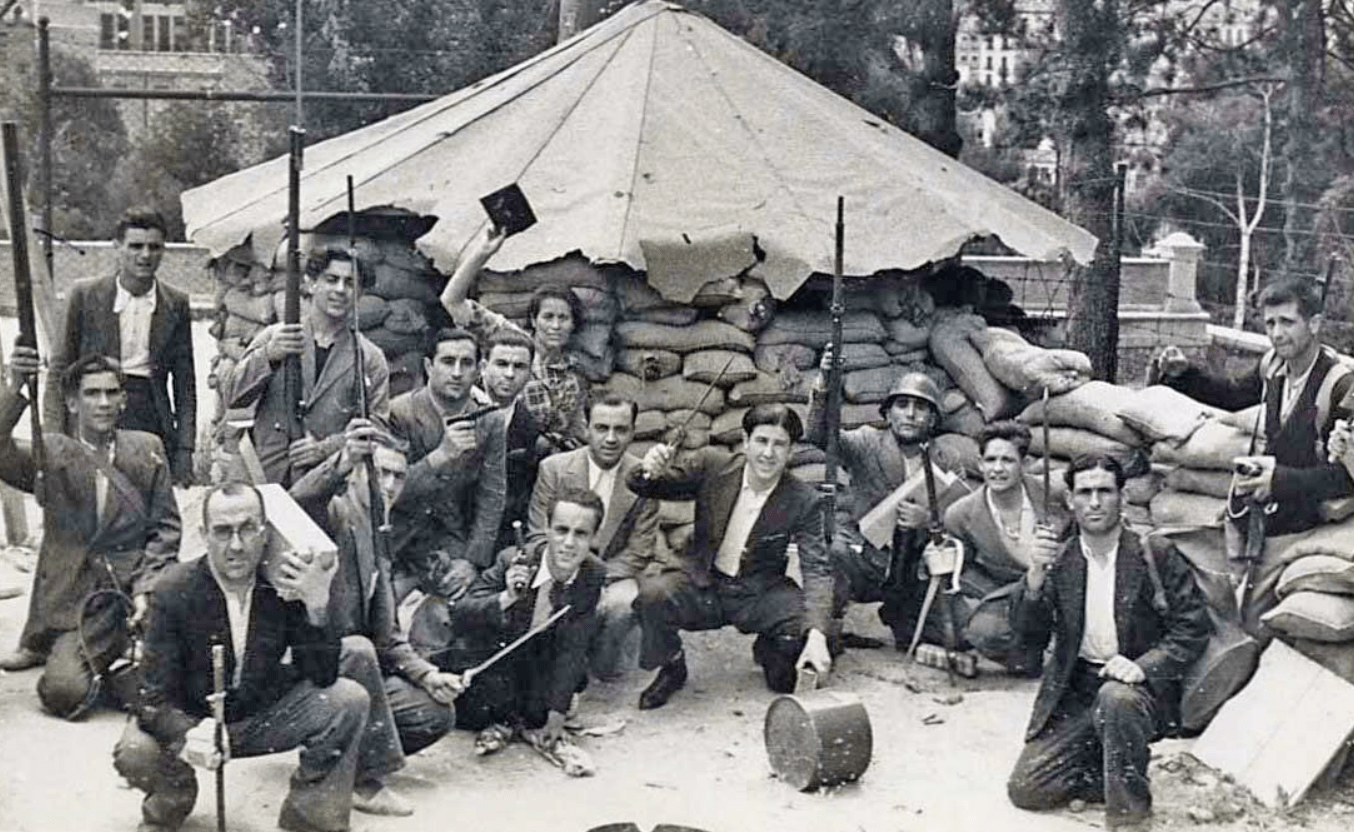 Triumphant militia inside Cuartel de la Montaña