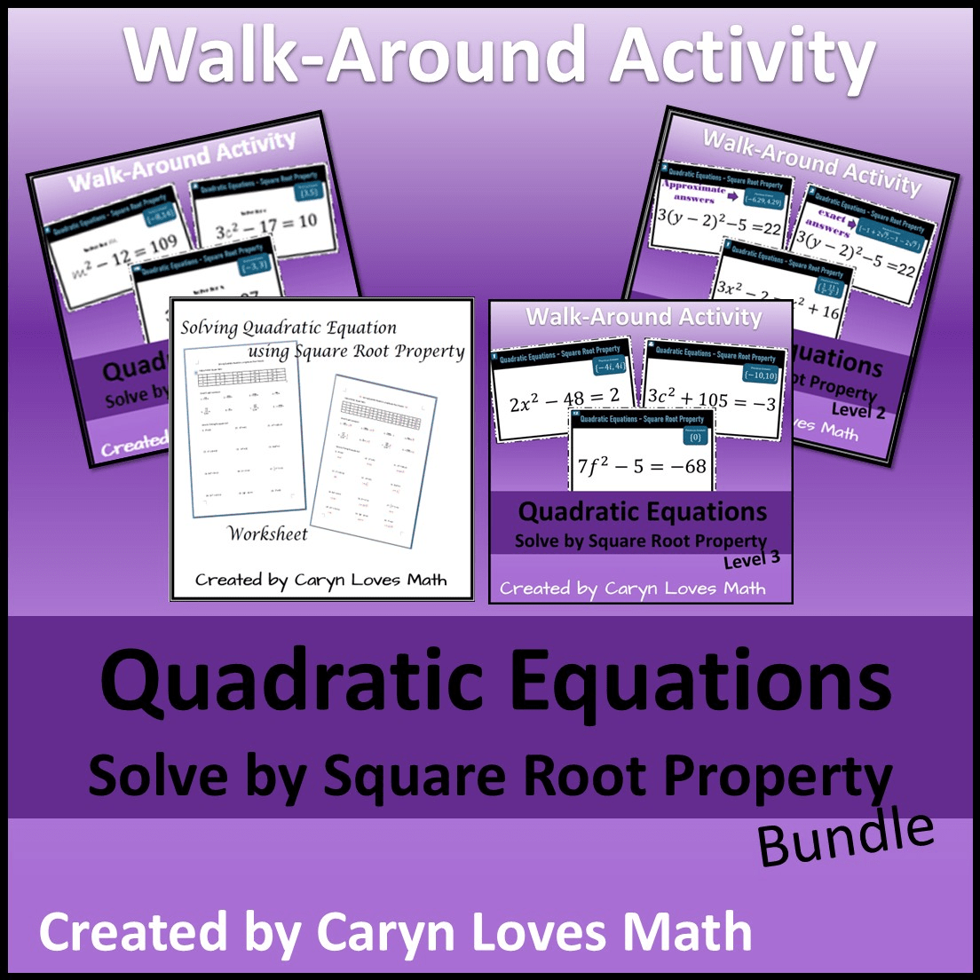 Walk-Around Activity – Solving Quadratics Square Root Property Bundle