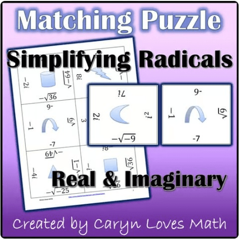 Simplifying Square Roots Puzzle Real and Imaginary