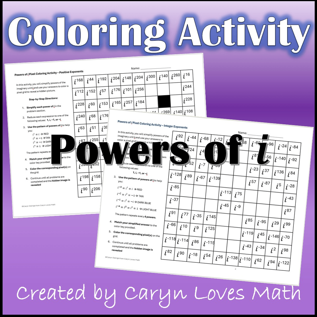 Powers of i Pixel Coloring Activity