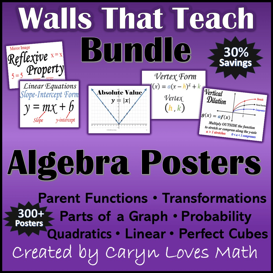 Algebra Word Wall Bundle — Quadratics, Linear, Parent Graphs, Parts of a Graph and More