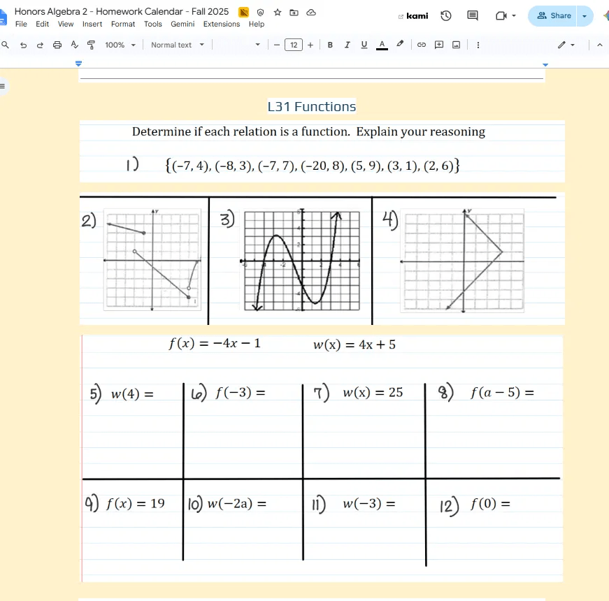 Running homework doc example showing L31 Functions entry