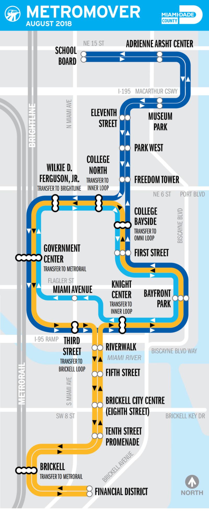 Miami Metrorail Route Map Metromover Miami Mapa 1 
