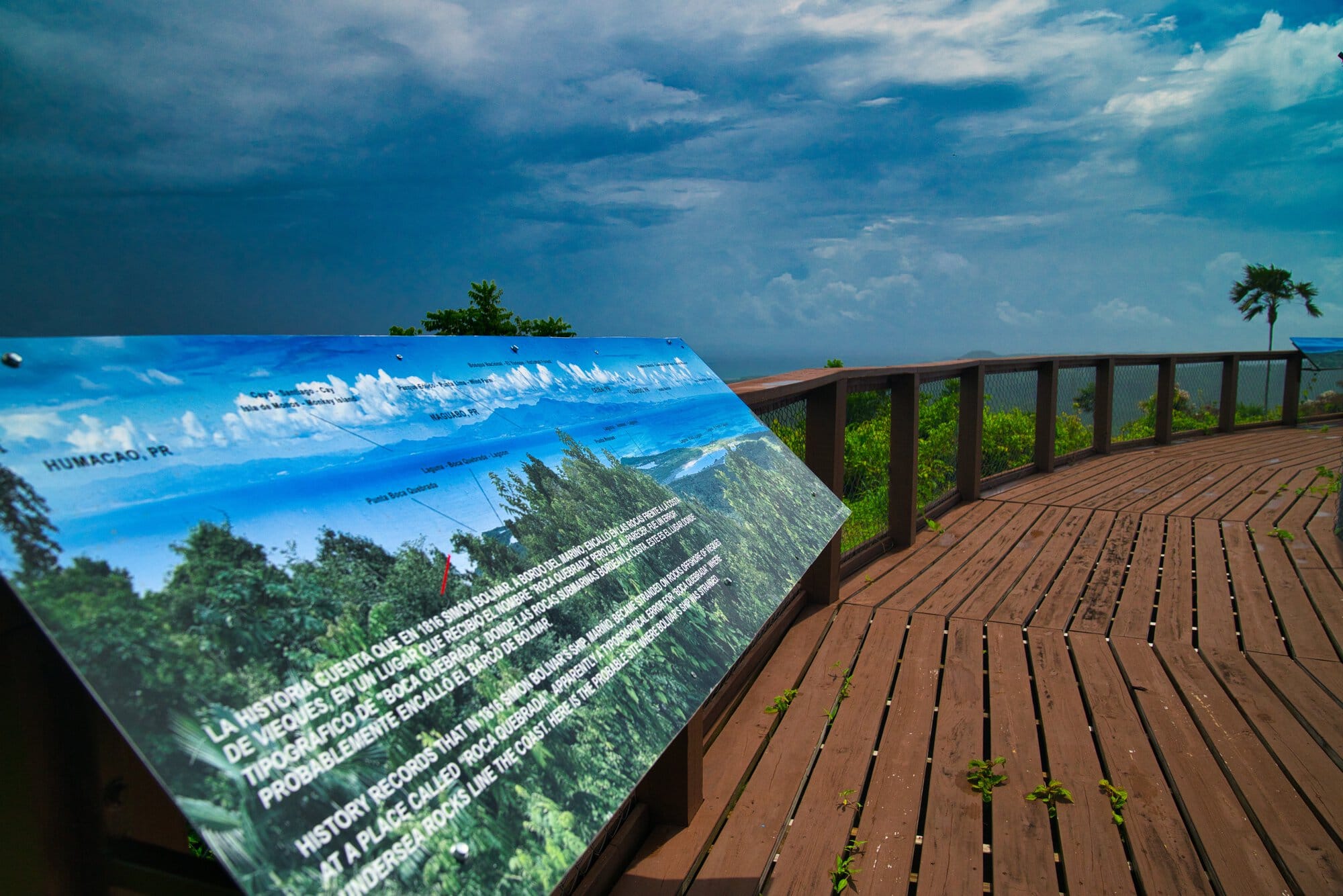 Mt. Pirata observation deck overlooking Vieques with panoramic views of the Caribbean Sea