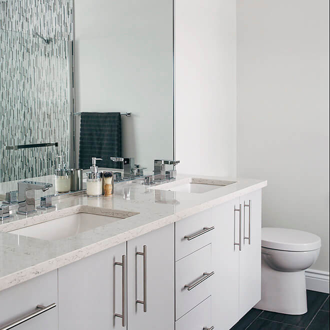 marble top floating vanity Halifax North End Bathroom Remodel