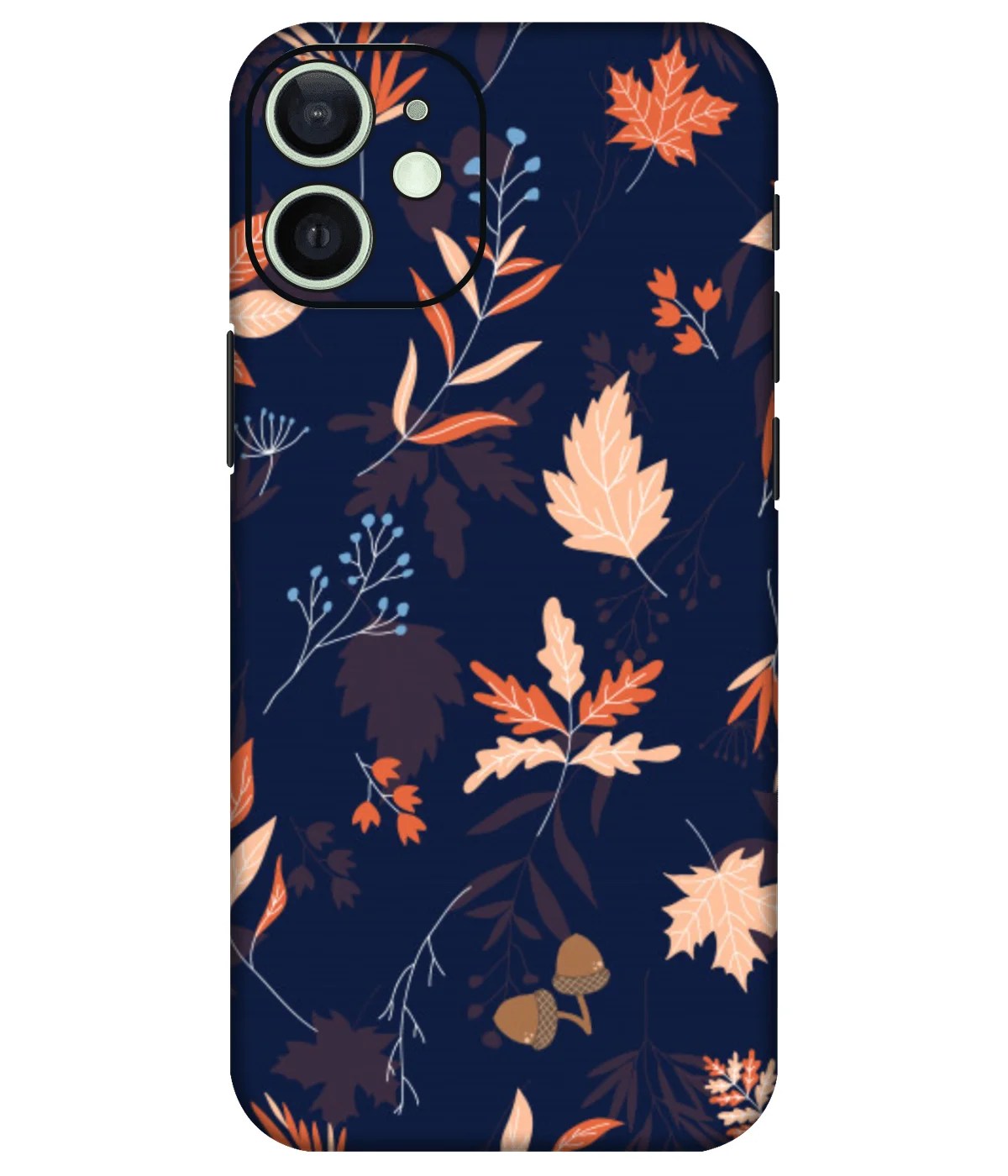 Fall Leaves Blue Pattern Printed Mobile Skin