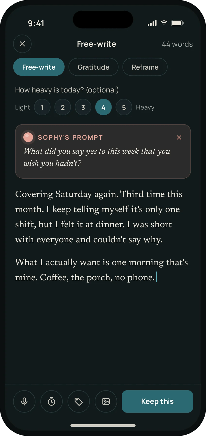 Castalia's writing page with a voice button