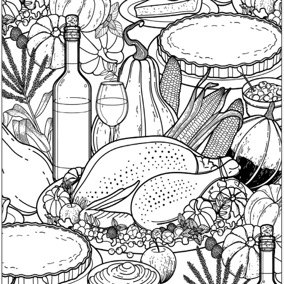 Thanksgiving dinner coloring page