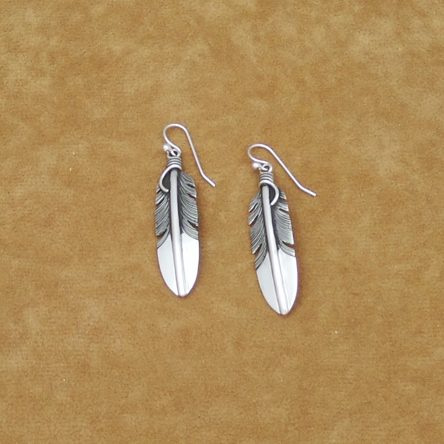 51320 Randy Coriz Large Stamped Sterling Silver Feather Dangle
