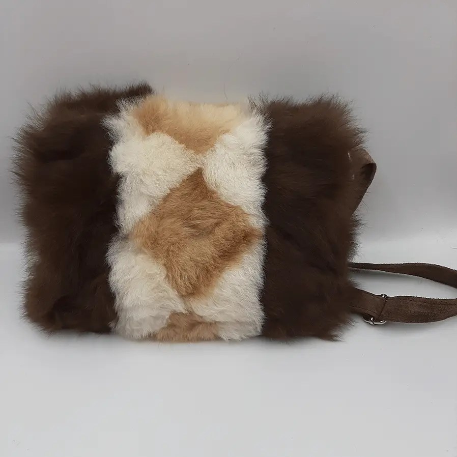 Alpaca Fur Bag Geometric Design