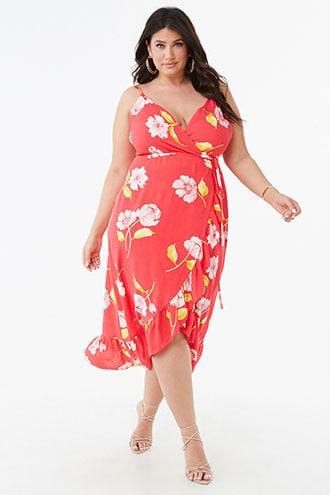 Forever 21 Plus Size Floral Wrap Front Dress Pink Multi From Forever 21 On 21 Buttons