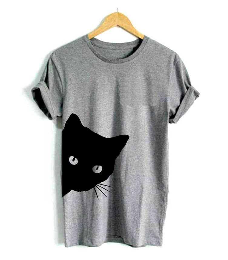 Black cat t-shirt peeking cat