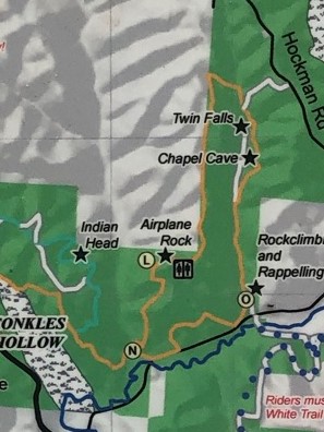 trail map for Airplane Rock & Chapel Cave