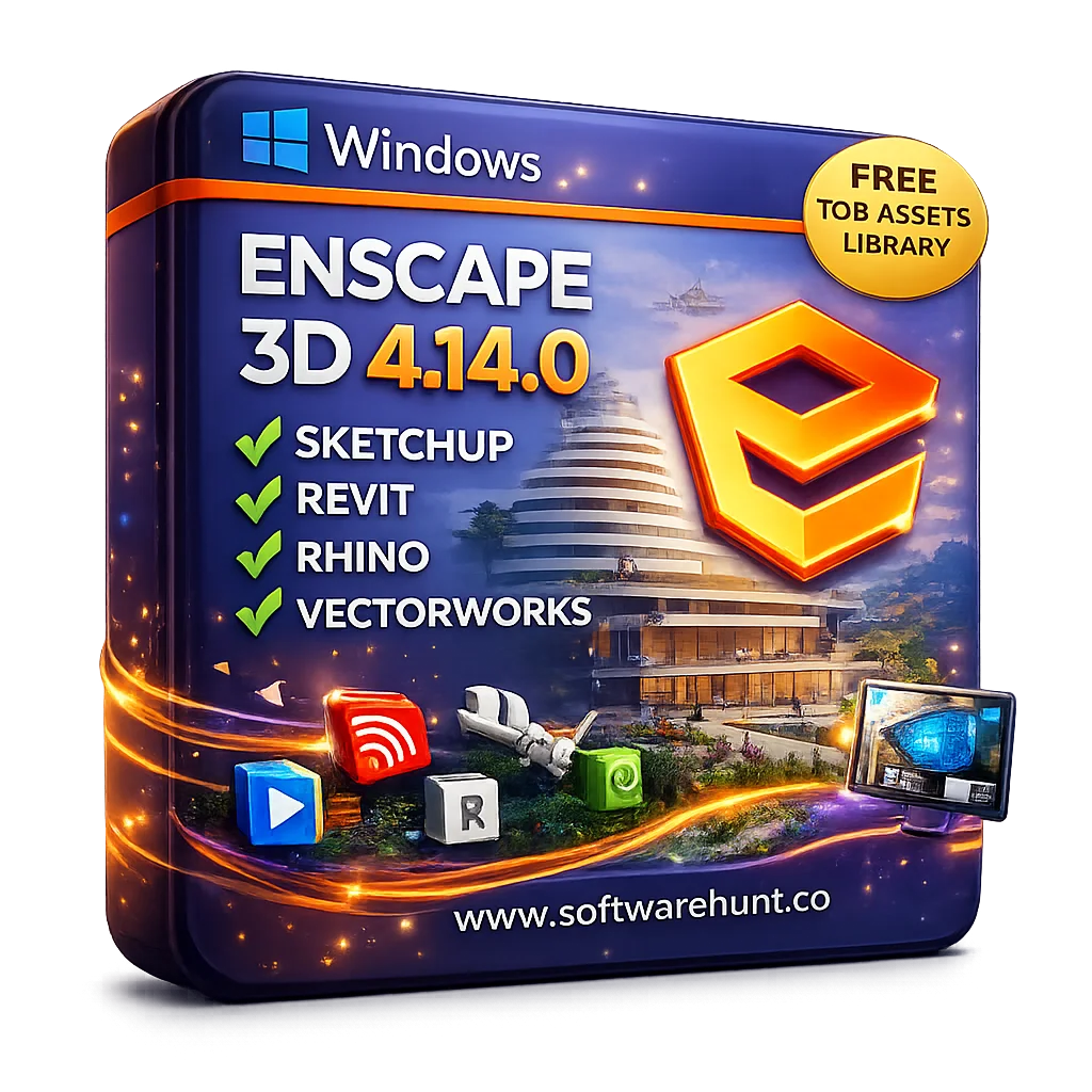 Enscape 3D v4.14 FREE 7GB Assets Library For SketchUp/Revit/Rhino/VectorWorks For Windows (64-Bit)