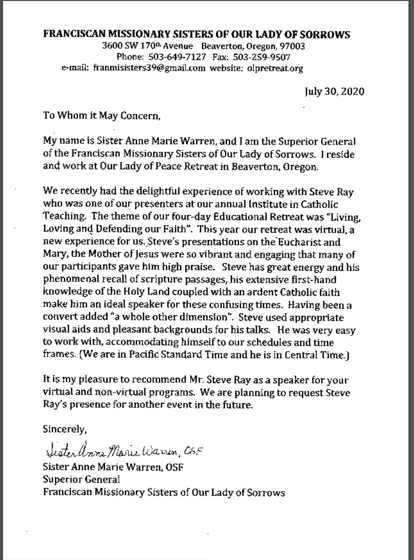 Recommendations Endorsements Defenders Of The Catholic Faith Hosted By Stephen K Ray